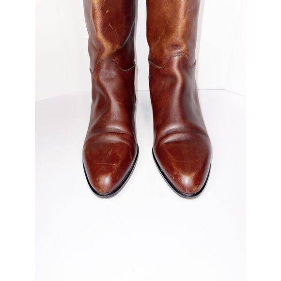 Vtg Charles David Tall Leather Riding Boots Brown Low Heel Equestrian Womens 9 - Picture 4 of 15